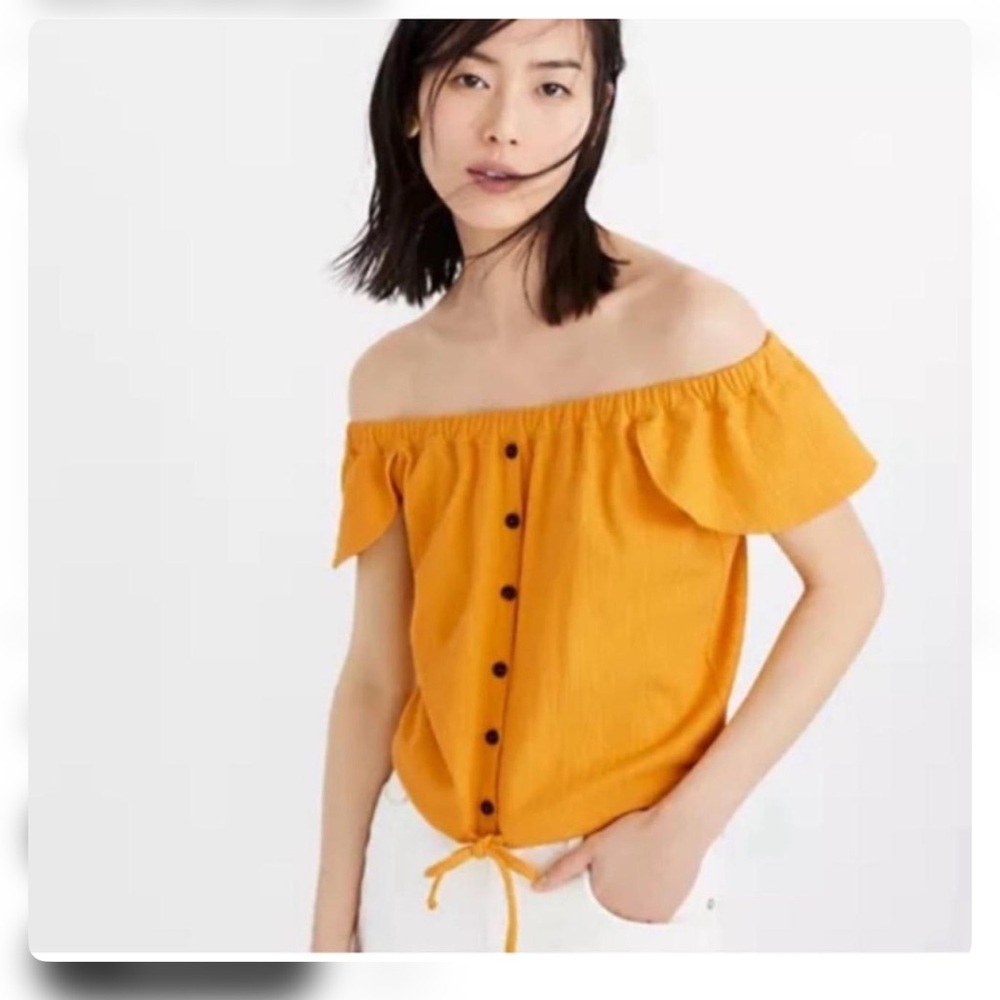MADEWELL Off-Shoulder Button-Front Women's Top in Mustard